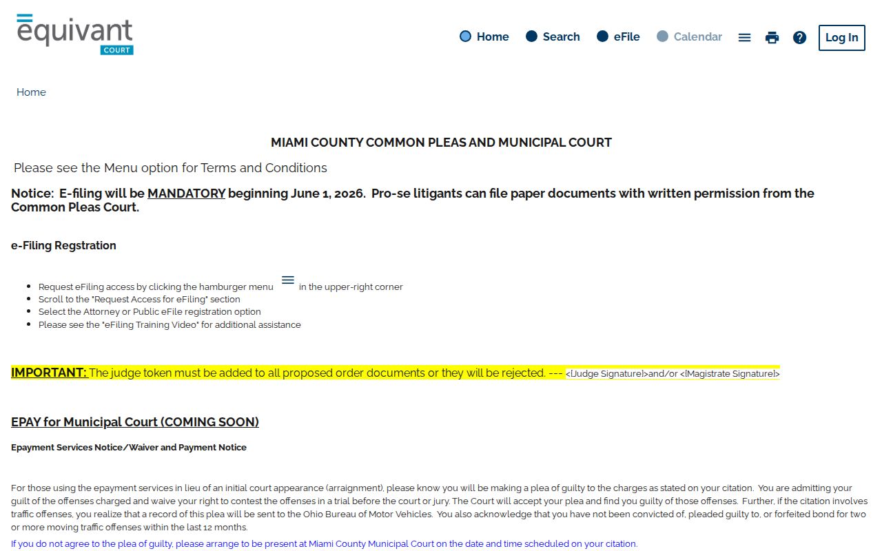 Miami County court disposition record search interface