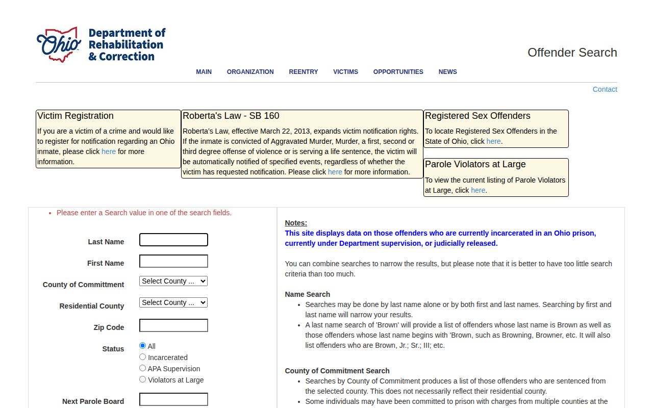 Ohio ODRC offender photo and record search for Miami County cases